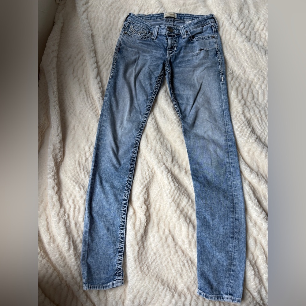 Big Star Women's Light Blue Acid Wash Jenai Skinny Jeans Size 28 Long